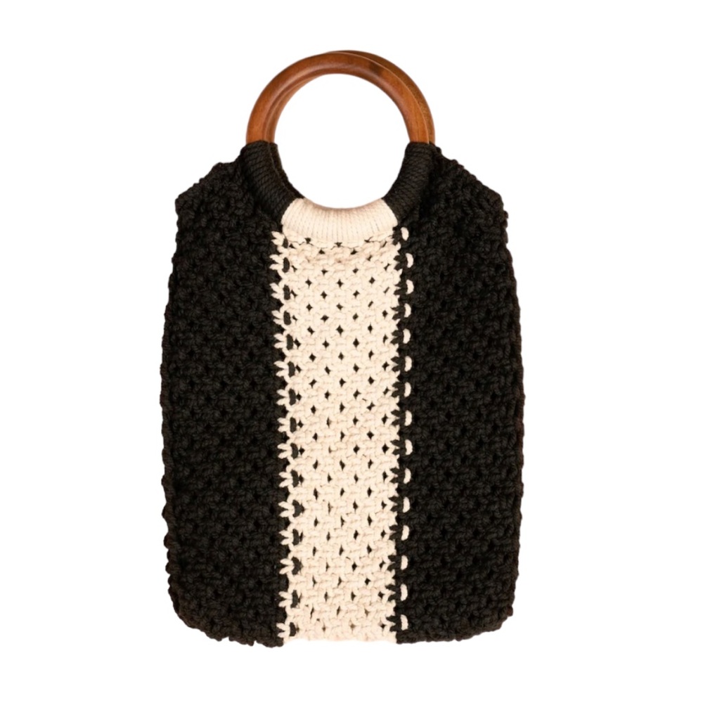 NEW Laude the Label Mini Macramé Bag with Wooden Handles